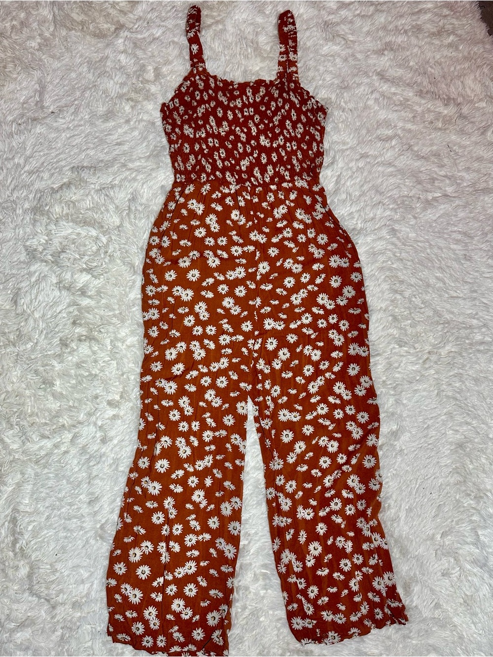 Floral Smocked Rust Women's Jumpsuit